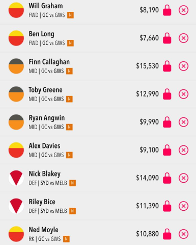 AFL Draftstars Lineup